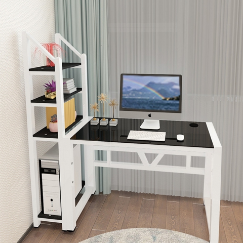 勝芳電腦桌批發簡約鋼化玻璃電腦桌臺式烤漆創意寫字臺兒童學習桌電腦書架一體桌