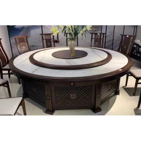 勝芳餐桌椅 酒店桌 圓桌 轉盤桌 實木旋轉大餐臺 火鍋桌 巖板圓桌 木質家具 餐廳家具中式家具 金盾家具