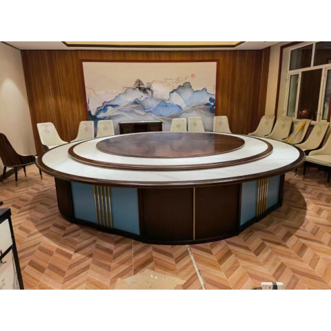 勝芳餐桌椅 酒店桌 圓桌 轉盤桌 實木旋轉大餐臺 火鍋桌 巖板圓桌 木質家具 餐廳家具中式家具 金盾家具