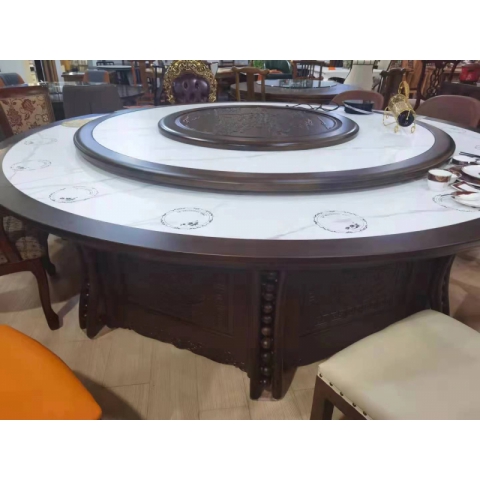 勝芳餐桌椅 酒店桌 圓桌 轉盤桌 實木旋轉大餐臺 火鍋桌 巖板圓桌 木質家具 餐廳家具中式家具 金盾家具