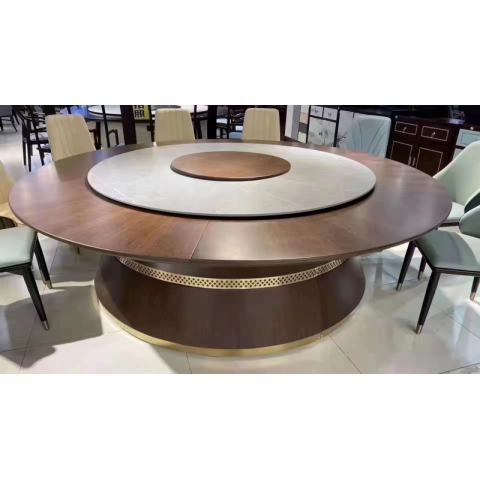 勝芳餐桌椅 酒店桌 圓桌 轉盤桌 實木旋轉大餐臺 火鍋桌 巖板圓桌 木質家具 餐廳家具中式家具 金盾家具