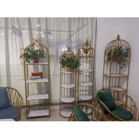 勝芳北歐鐵藝置物架 鳥籠置物架 客廳陽臺落地多層花架 服裝店包包架 金色展示架  正尚家具批發