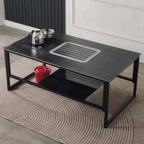 勝芳巖板茶幾批發 巖板茶臺 火燒石茶臺 功夫茶桌 巖板茶幾辦公茶幾 家用茶幾 鐵藝茶幾 卓然家具