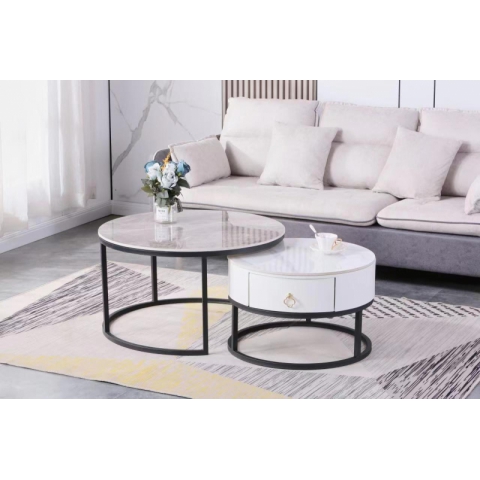 勝芳茶幾批發 套幾 不銹鋼 鐵藝茶幾 巖板茶幾 玻璃茶幾 板式茶幾 簡約現代北歐 茶桌 家用 小戶型 客廳 圓形桌子 高低組合 創意小茶臺  鑫尚億家具