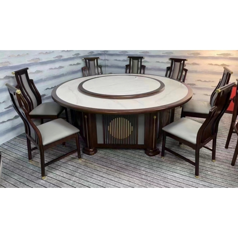 勝芳酒店圓桌批發 新中式酒店桌 大圓桌 巖板桌 飯店包廂圓桌 酒店餐桌 帶轉盤餐桌 帶轉盤圓桌 匯峰酒店家具