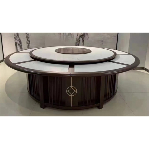 勝芳酒店圓桌批發 新中式酒店桌 大圓桌 巖板桌 飯店包廂圓桌 酒店餐桌 帶轉盤餐桌 帶轉盤圓桌 匯峰酒店家具