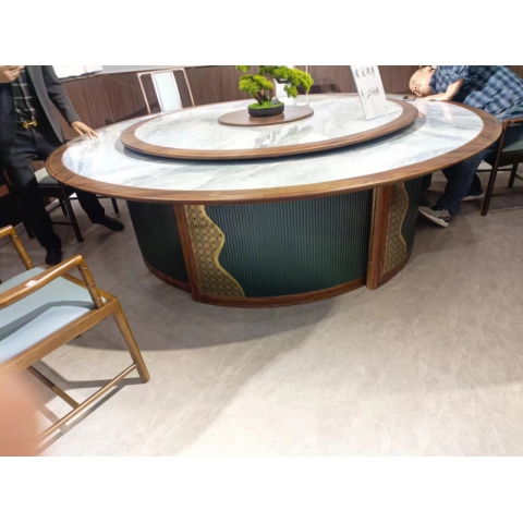 勝芳酒店圓桌批發 新中式酒店桌 大圓桌 巖板桌 飯店包廂圓桌 酒店餐桌 帶轉盤餐桌 帶轉盤圓桌 匯峰酒店家具