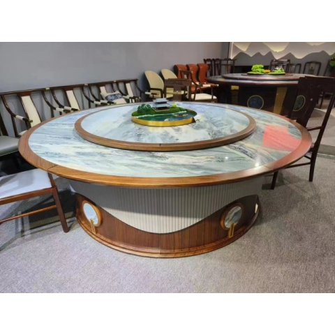 勝芳酒店圓桌批發 新中式酒店桌 大圓桌 巖板桌 飯店包廂圓桌 酒店餐桌 帶轉盤餐桌 帶轉盤圓桌 匯峰酒店家具