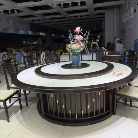 勝芳酒店圓桌批發 新中式酒店桌 大圓桌 巖板桌 飯店包廂圓桌 酒店餐桌 帶轉盤餐桌 帶轉盤圓桌 匯峰酒店家具
