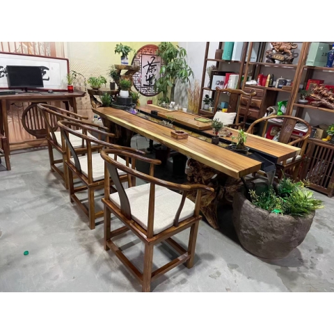 胡桃木大板流水茶臺 香河茶桌批發 實木茶道桌 實木茶臺 實木茶桌 新中式茶桌 新中式茶臺 廣東生產香河倉庫現貨直發 香河潤澤家具