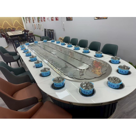 勝芳火鍋桌批發 火鍋桌 電動餐桌 旋轉火鍋桌 電磁爐火鍋桌 電磁爐餐桌 橢圓形餐桌 普沃達家具