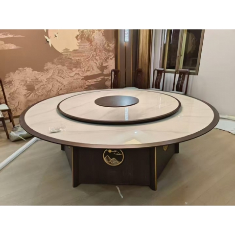 勝芳酒店圓桌批發 新中式酒店桌 大圓桌 巖板桌 飯店包廂圓桌 酒店餐桌 帶轉盤餐桌 帶轉盤圓桌 匯峰酒店家具