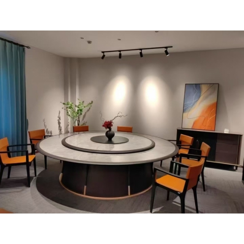 勝芳酒店圓桌批發 新中式酒店桌 大圓桌 巖板桌 飯店包廂圓桌 酒店餐桌 帶轉盤餐桌 帶轉盤圓桌 匯峰酒店家具