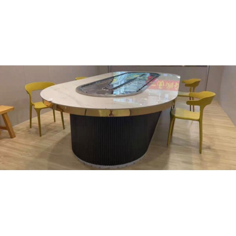 勝芳回轉電動桌批發 橢圓旋轉電動餐桌 巖板旋轉小火鍋桌 玻璃旋轉桌   回轉巖板火鍋桌 全程酒店家具