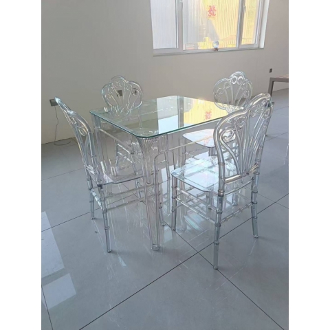 勝芳亞克力透明水晶椅酒店宴會廳婚慶禮堂戶外活動塑料椅子時尚休閑椅北歐設計師亞克力透明鋼化玻璃餐桌奶茶店方桌現代輕奢方桌超強家具廠家直銷