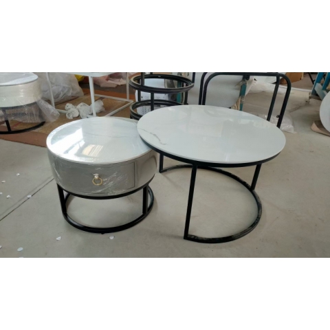 大小圓組合圓套幾鐵架巖板茶幾抽屜軟包皮革箱體