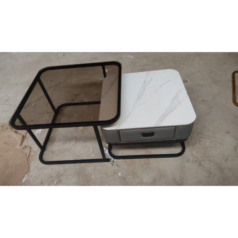 方茶幾套幾鐵架巖板軟包皮革抽屜